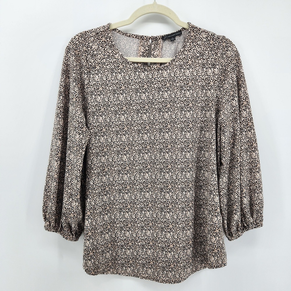 Adrianna Papell Leopard Print Balloon Sleeve Keyhole Back Blouse Women's Size‎ M